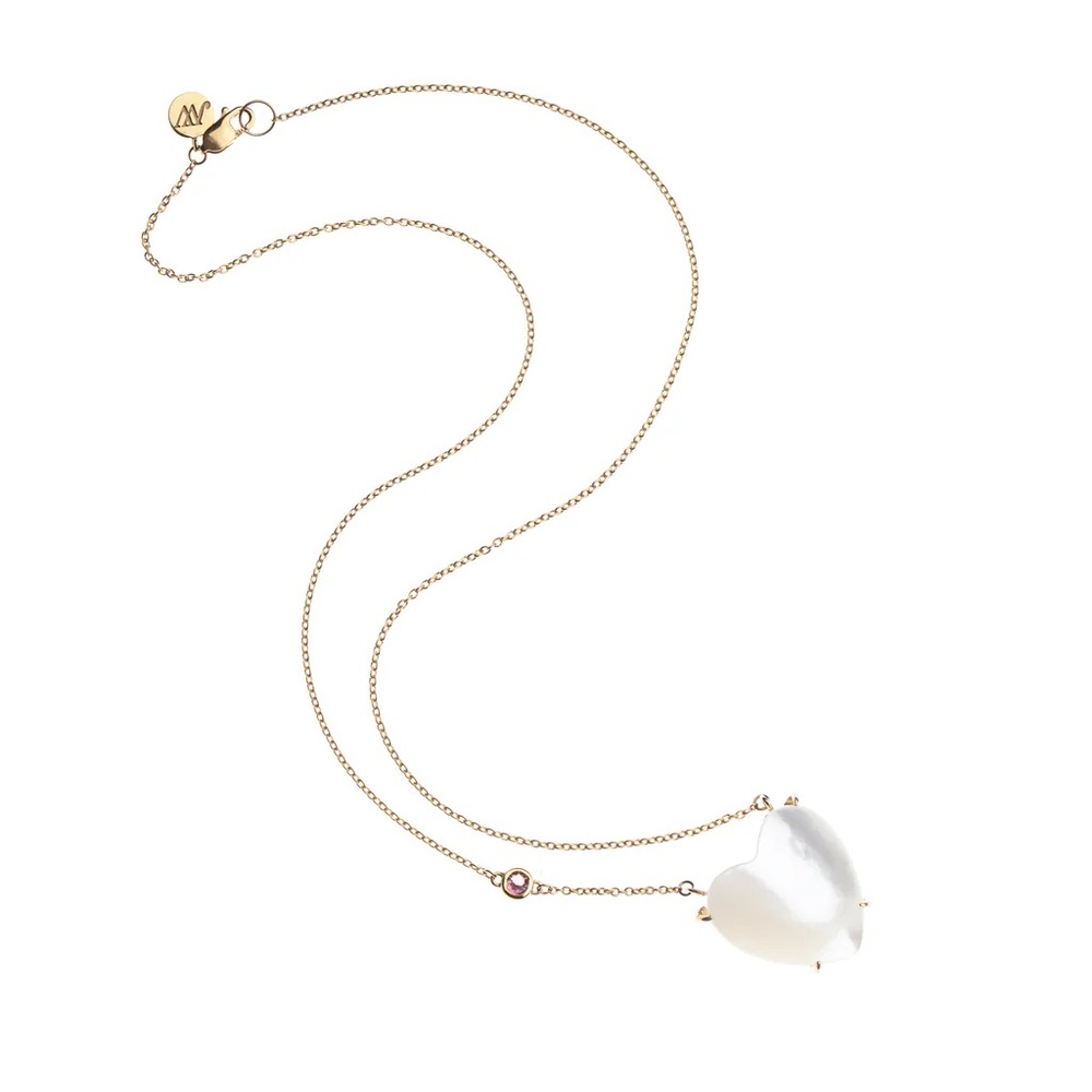Jane Win LOVE Shell Carved Heart Necklace with Gold Setting